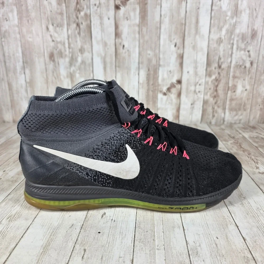 Nike Zoom All Out Flyknit Running Training Shoes Sneakers Black Pink Mens